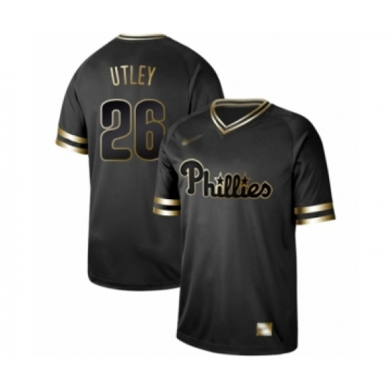 Men's Philadelphia Phillies 26 Chase Utley Authentic Black Gold Fashion Baseball Jersey