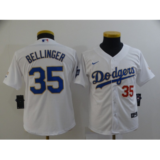 Youth Nike Los Angeles Dodgers 35 Cody Bellinger White Champions Authentic Jersey