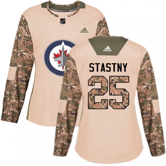 Women's Adidas Winnipeg Jets 25 Paul Stastny Authentic Camo Veterans Day Practice NHL Jersey