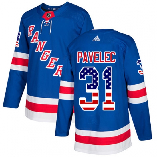 Men's Adidas New York Rangers 31 Ondrej Pavelec Authentic Royal Blue USA Flag Fashion NHL Jersey