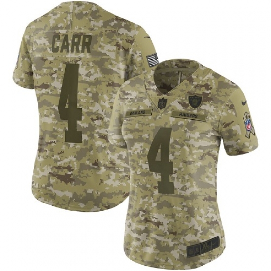 Women's Nike Oakland Raiders 4 Derek Carr Limited Camo 2018 Salute to Service NFL Jersey
