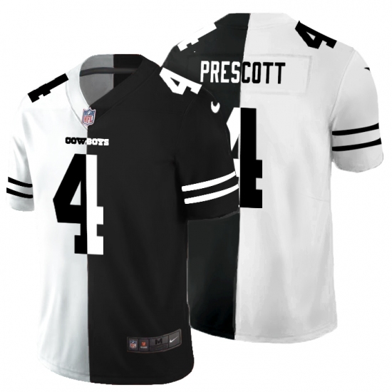 Men's Dallas Cowboys 4 Dak Prescott Black White Limited Split Fashion Football Jersey