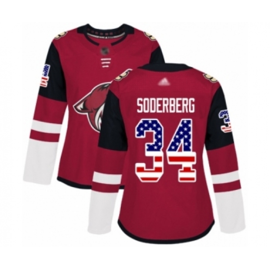 Women's Arizona Coyotes 34 Carl Soderberg Authentic Red USA Flag Fashion Hockey Jersey