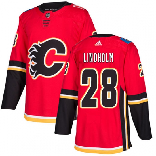 Men's Adidas Calgary Flames 28 Elias Lindholm Red Home Authentic Stitched NHL Jersey