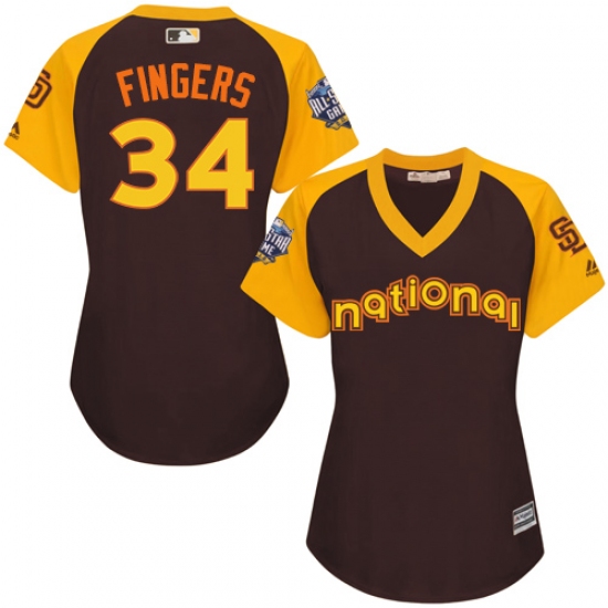 Women's Majestic San Diego Padres 34 Rollie Fingers Authentic Brown 2016 All-Star National League BP Cool Base Cool Base MLB Jersey
