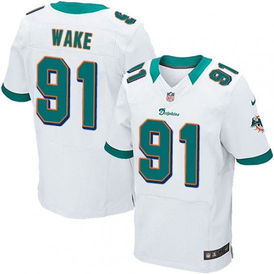 Men's Nike Miami Dolphins 91 Cameron Wake Elite White NFL Jersey