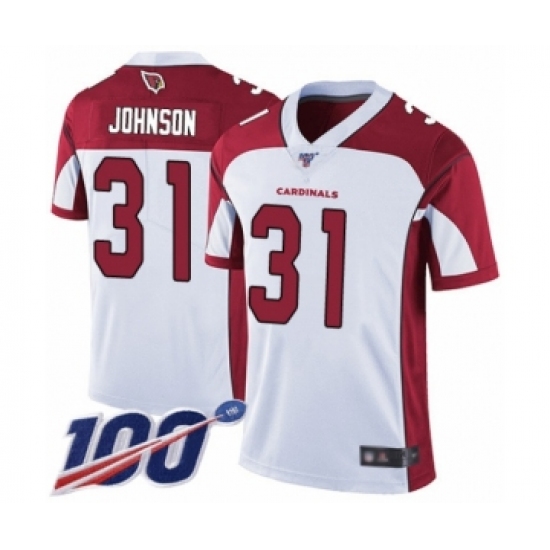 Men's Arizona Cardinals 31 David Johnson White Vapor Untouchable Limited Player 100th Season Football Jersey