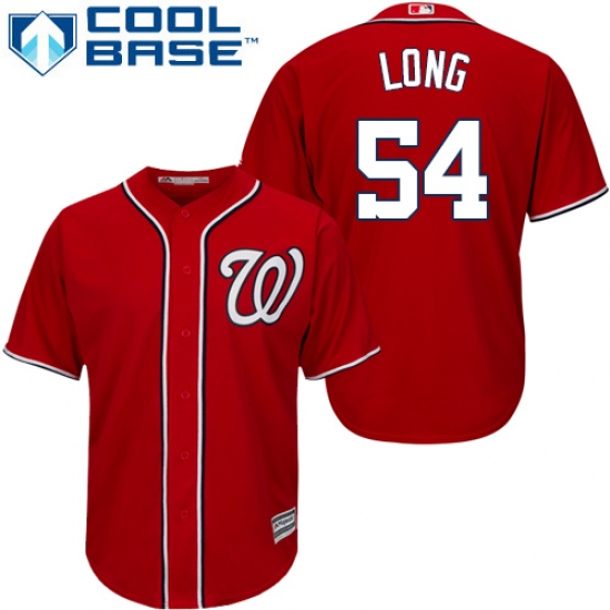 Youth Majestic Washington Nationals 54 Kevin Long Authentic Red Alternate 1 Cool Base MLB Jersey