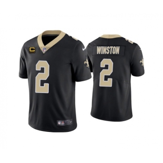 Men's New Orleans Saints 2022 2 Jameis Winston Black With 4-star C Patch Vapor Untouchable Limited Stitched NFL Jersey