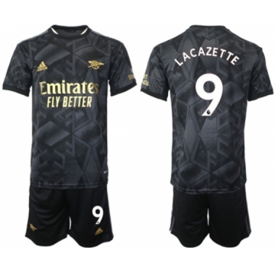 Men's Arsenal F.C 9 Lacazette 2023 Black Away Soccer Jersey Suit