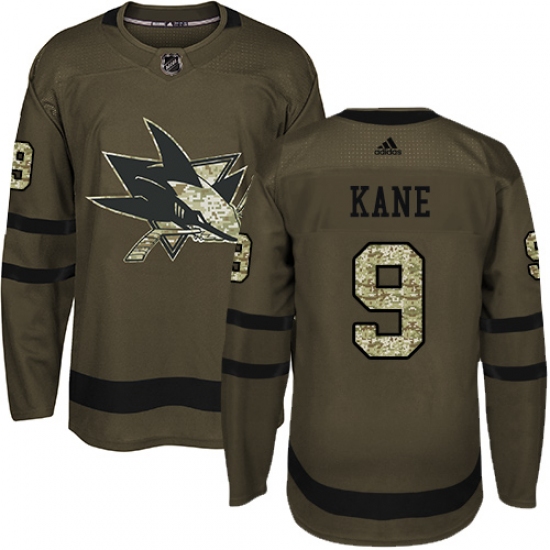 Men's Adidas San Jose Sharks 9 Evander Kane Authentic Green Salute to Service NHL Jersey