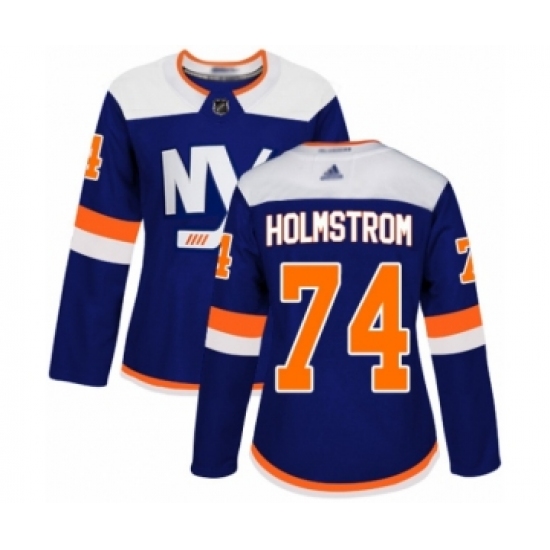 Women's New York Islanders 74 Simon Holmstrom Authentic Blue Alternate Hockey Jersey