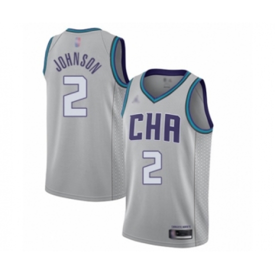Men's Jordan Charlotte Hornets 2 Larry Johnson Swingman Gray Basketball Jersey - 2019 20 City Edition