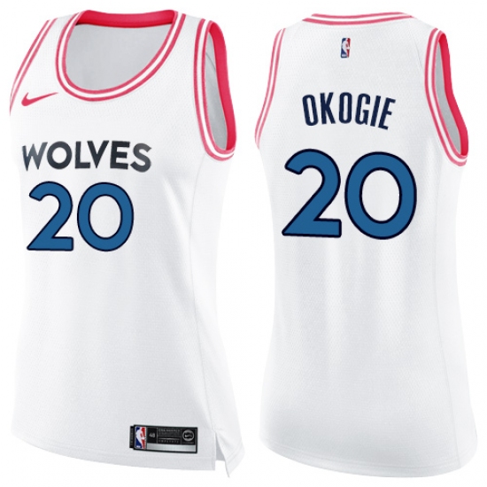 Women's Nike Minnesota Timberwolves 20 Josh Okogie Swingman White Pink Fashion NBA Jersey