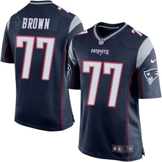 Men's Nike New England Patriots 77 Trent Brown Game Navy Blue Team Color NFL Jersey
