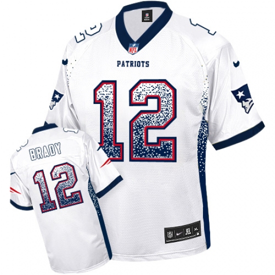Men's Nike New England Patriots 12 Tom Brady Elite White Drift Fashion NFL Jersey