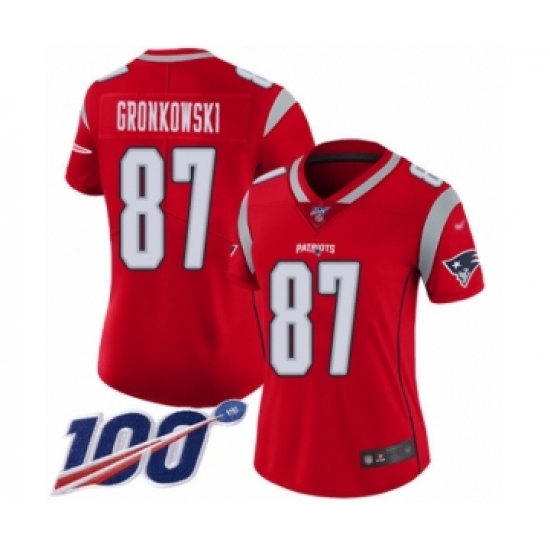 Women's New England Patriots 87 Rob Gronkowski Limited Red Inverted Legend 100th Season Football Jersey