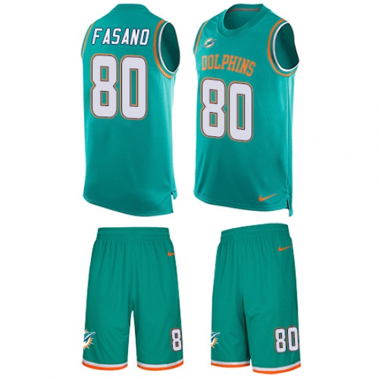 Men's Nike Miami Dolphins 80 Anthony Fasano Limited Aqua Green Tank Top Suit NFL Jersey