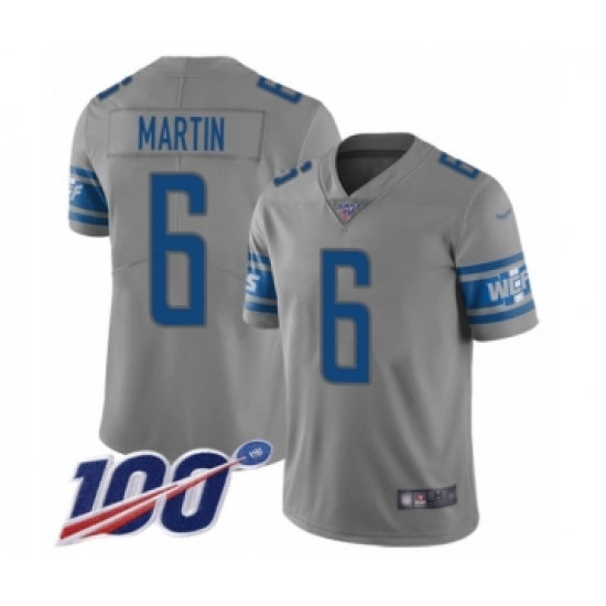 Men's Detroit Lions 6 Sam Martin Limited Gray Inverted Legend 100th Season Football Jersey