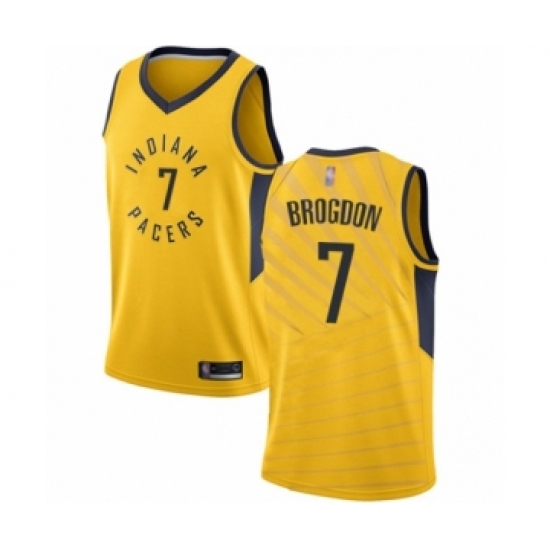 Men's Indiana Pacers 7 Malcolm Brogdon Authentic Gold Basketball Jersey Statement Edition