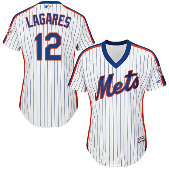 Women's Majestic New York Mets 12 Juan Lagares Authentic White Alternate Cool Base MLB Jersey