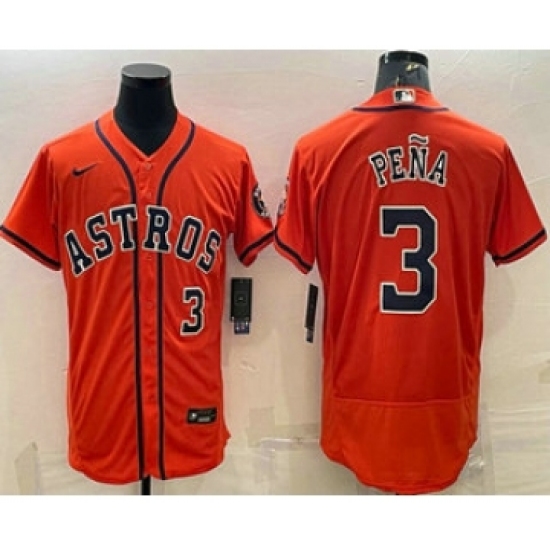 Men's Houston Astros 3 Jeremy Pena Number Orange Stitched MLB Flex Base Nike Jersey
