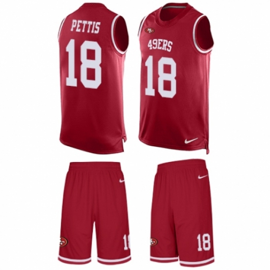 Men's Nike San Francisco 49ers 18 Dante Pettis Limited Red Tank Top Suit NFL Jersey