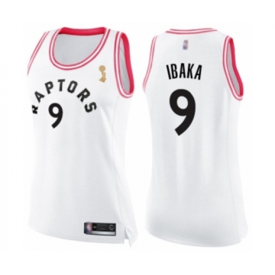 Women's Toronto Raptors 9 Serge Ibaka Swingman White Pink Fashion 2019 Basketball Finals Champions Jersey