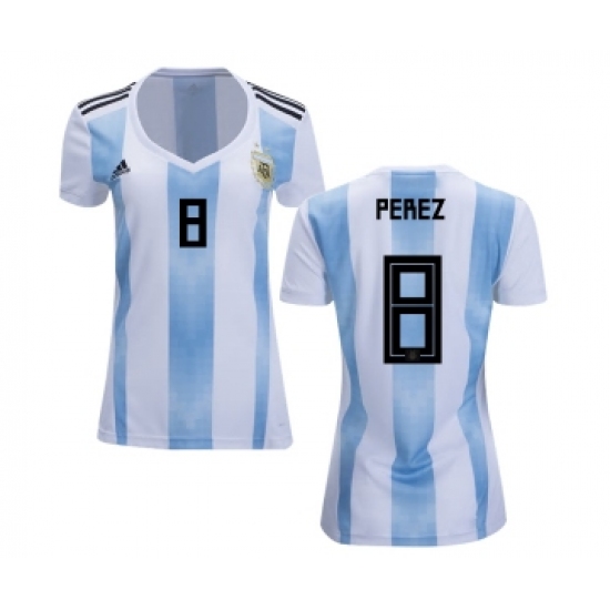 Women's Argentina 8 Perez Home Soccer Country Jersey