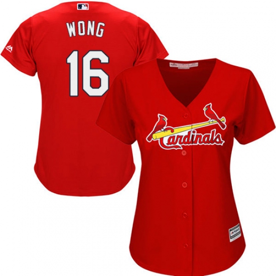 Women's Majestic St. Louis Cardinals 16 Kolten Wong Replica Red Alternate Cool Base MLB Jersey