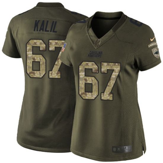 Women's Nike Carolina Panthers 67 Ryan Kalil Elite Green Salute to Service NFL Jersey