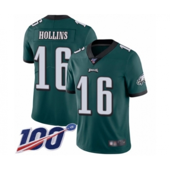 Men's Philadelphia Eagles 16 Mack Hollins Midnight Green Team Color Vapor Untouchable Limited Player 100th Season Football Jersey