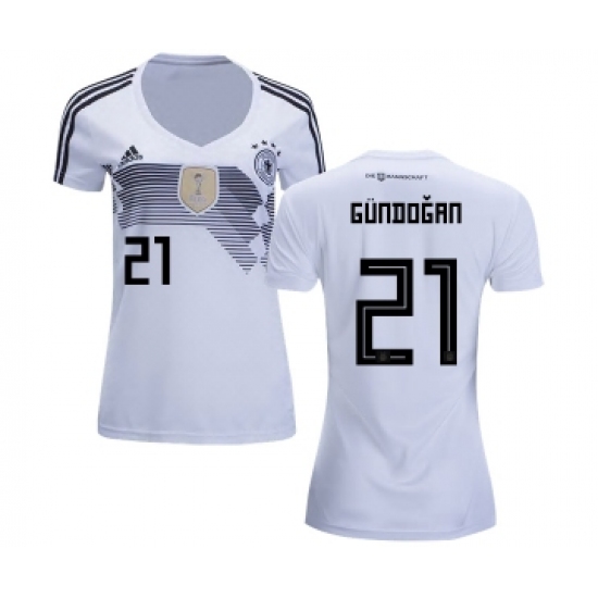 Women's Germany 21 Gundogan White Home Soccer Country Jersey