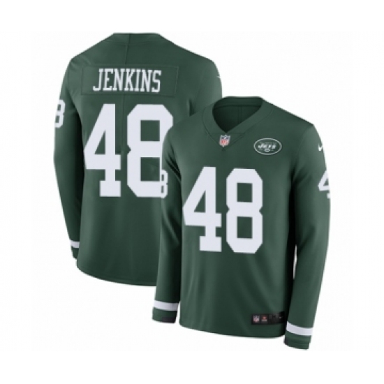 Men's Nike New York Jets 48 Jordan Jenkins Limited Green Therma Long Sleeve NFL Jersey