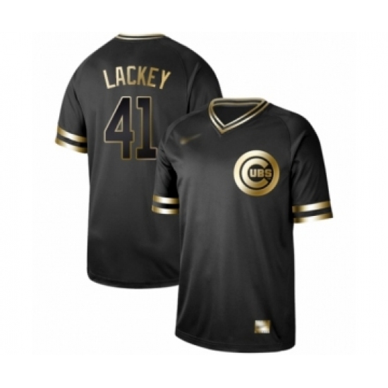 Men's Chicago Cubs 41 John Lackey Authentic Black Gold Fashion Baseball Jersey