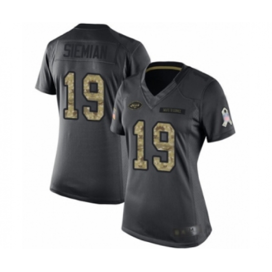 Women's New York Jets 19 Trevor Siemian Limited Black 2016 Salute to Service Football Jersey