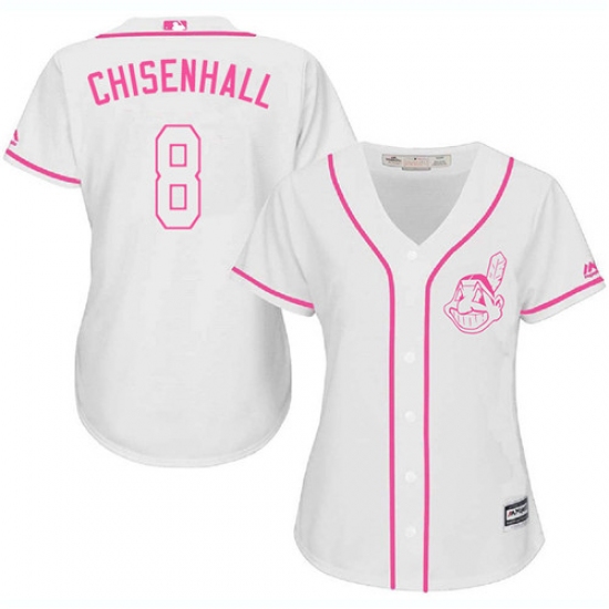 Women's Majestic Cleveland Indians 8 Lonnie Chisenhall Authentic White Fashion Cool Base MLB Jersey