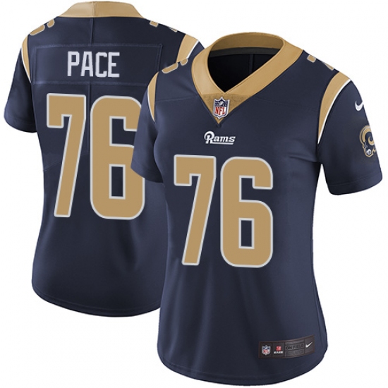 Women's Nike Los Angeles Rams 76 Orlando Pace Navy Blue Team Color Vapor Untouchable Limited Player NFL Jersey