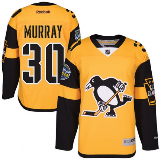Men's Reebok Pittsburgh Penguins 30 Matt Murray Premier Gold 2017 Stadium Series NHL Jersey