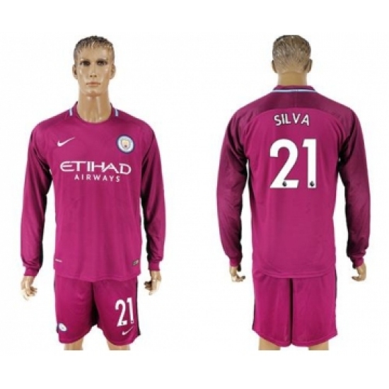 Manchester City 21 Silva Away Long Sleeves Soccer Club Jersey