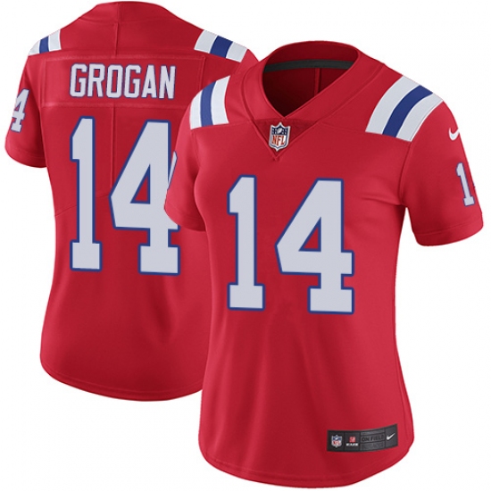 Women's Nike New England Patriots 14 Steve Grogan Red Alternate Vapor Untouchable Limited Player NFL Jersey