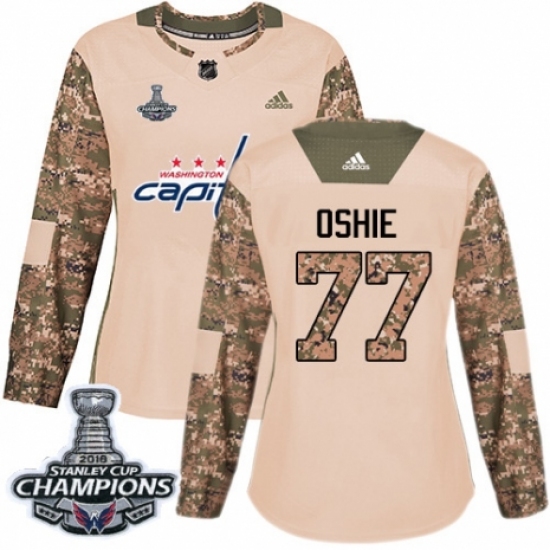 Women's Adidas Washington Capitals 77 T.J. Oshie Authentic Camo Veterans Day Practice 2018 Stanley Cup Final Champions NHL Jersey
