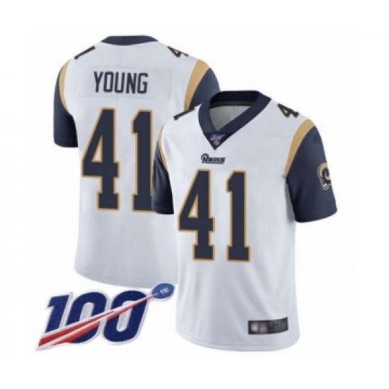 Men's Los Angeles Rams 41 Kenny Young White Vapor Untouchable Limited Player 100th Season Football Jersey