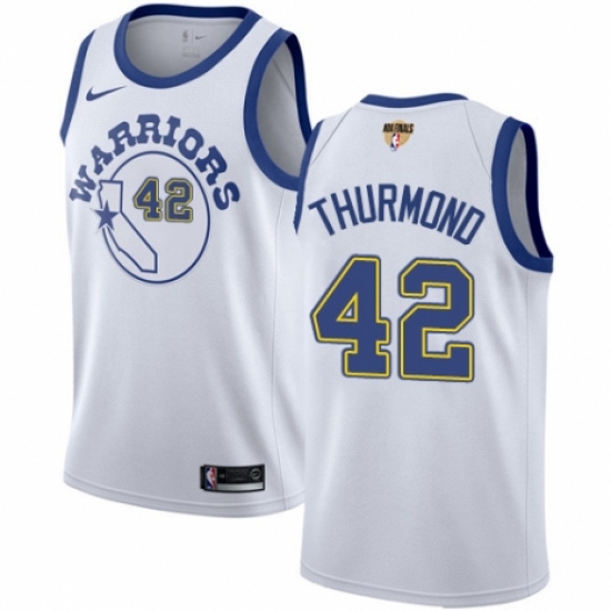 Youth Nike Golden State Warriors 42 Nate Thurmond Authentic White Hardwood Classics 2018 NBA Finals Bound NBA Jersey