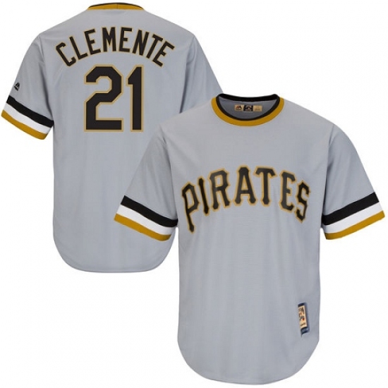 Men's Majestic Pittsburgh Pirates 21 Roberto Clemente Replica Grey Cooperstown Throwback MLB Jersey