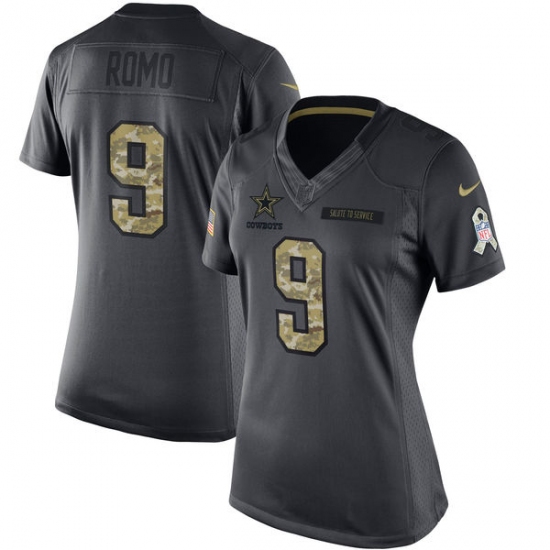Women's Nike Dallas Cowboys 9 Tony Romo Limited Black 2016 Salute to Service NFL Jersey