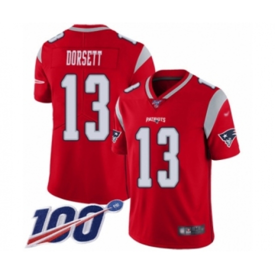Men's New England Patriots 13 Phillip Dorsett Limited Red Inverted Legend 100th Season Football Jersey
