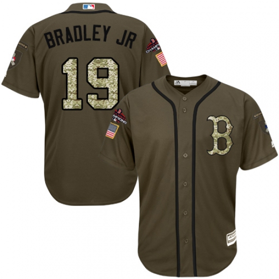 Men's Majestic Boston Red Sox 19 Jackie Bradley Jr Authentic Green Salute to Service 2018 World Series Champions MLB Jersey