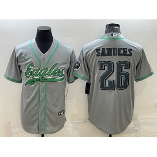 Men's Philadelphia Eagles 26 Miles Sanders Grey With Patch Cool Base Stitched Baseball Jersey