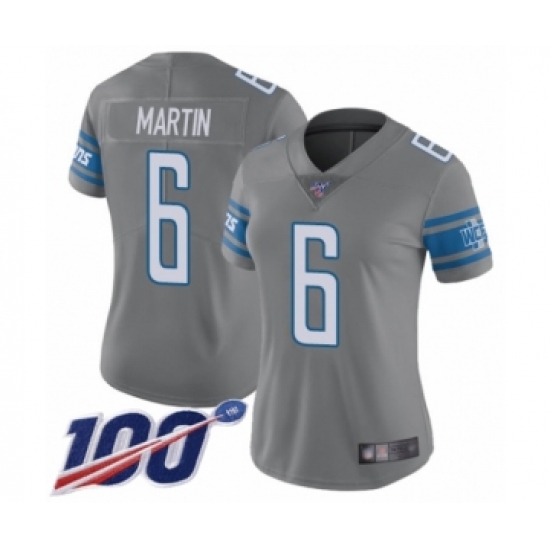 Women's Detroit Lions 6 Sam Martin Limited Steel Rush Vapor Untouchable 100th Season Football Jersey